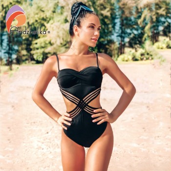 Andzhelika Sexy One-piece Swimsuit Push Up Swimwear Patchwork Mesh Backless Swimwear Beach Monokini Ladies Bathing Suit
